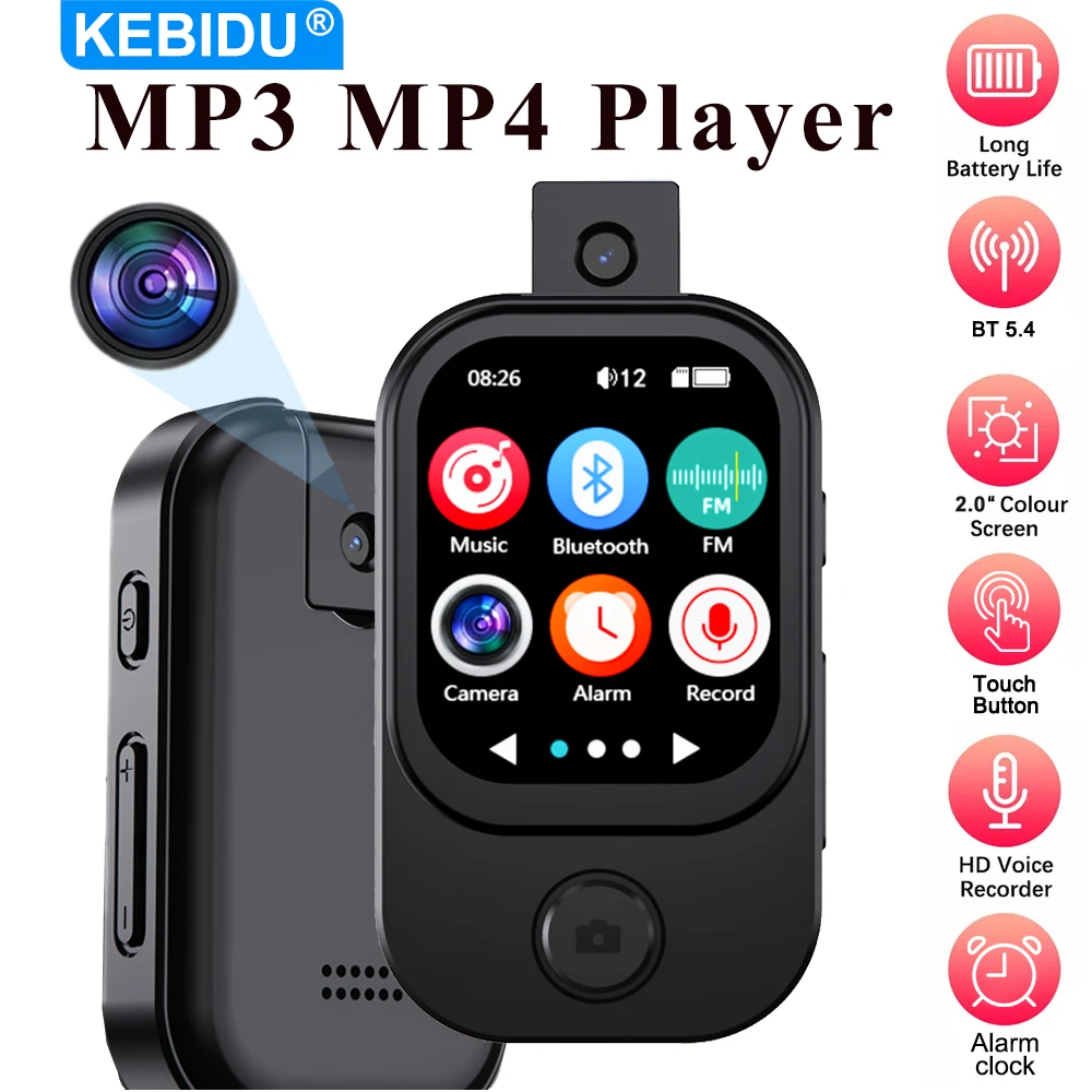 KEBIDU MP4 MP3 Player Bluetooth 5.4 Walkman Tragbarer HiFi Lossless Audio Musik-Player mit integriertem Lautsprecher, Rekorder, Kamera, FM, E-Book Image