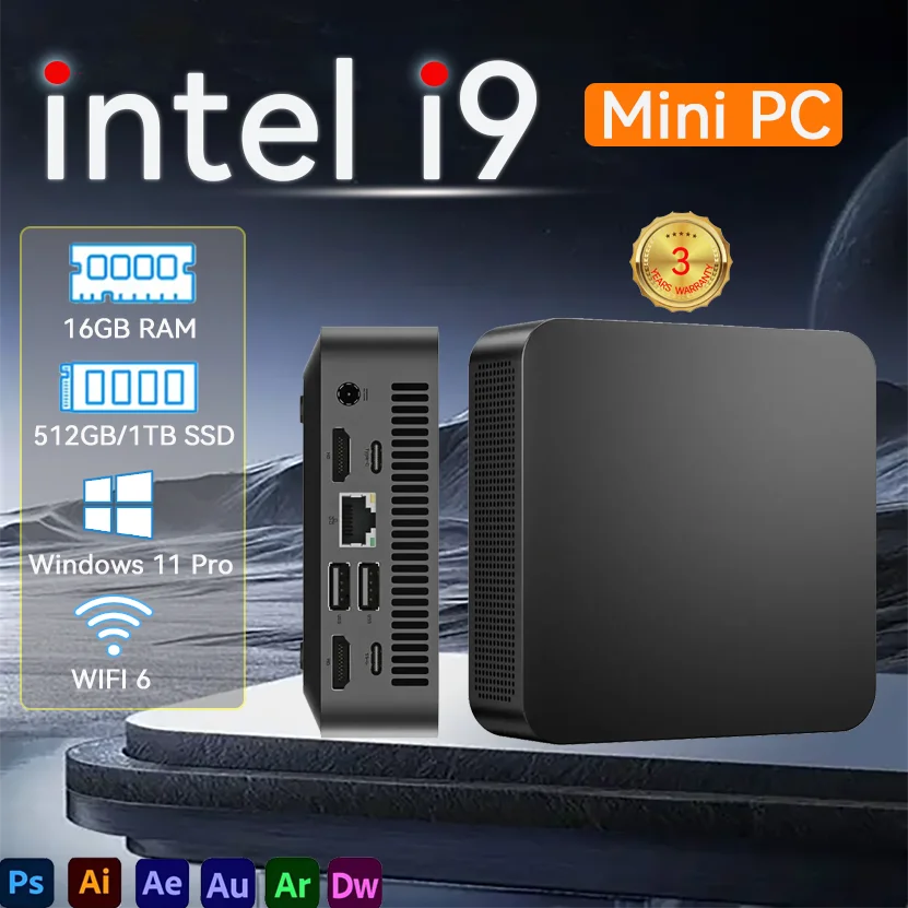 2026 Tragbarer i9 Mini-PC Computer Windows 11 Pro 16GB RAM 1TB SSD Intel i9-8950HK Gaming-Computer WiFi 6 USB Mini Desktop-PC