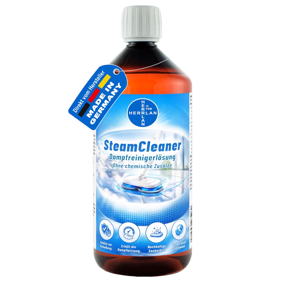 HERRLAN® SteamCleaner - 1 Liter HOCHLEISTUNGS Dampfreinigerlösung - CHEMIKALIENFREI - Probiotischer Reiniger für Dampfreiniger Image