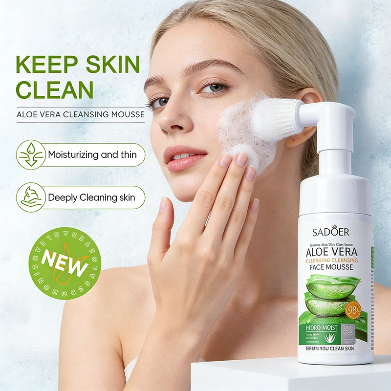SADOER Detergente Viso all'Aloe, Mousse Detergente Massaggiante, Idratante, Pulizia Profonda, Anti-età, Schiuma Detergente per il Viso