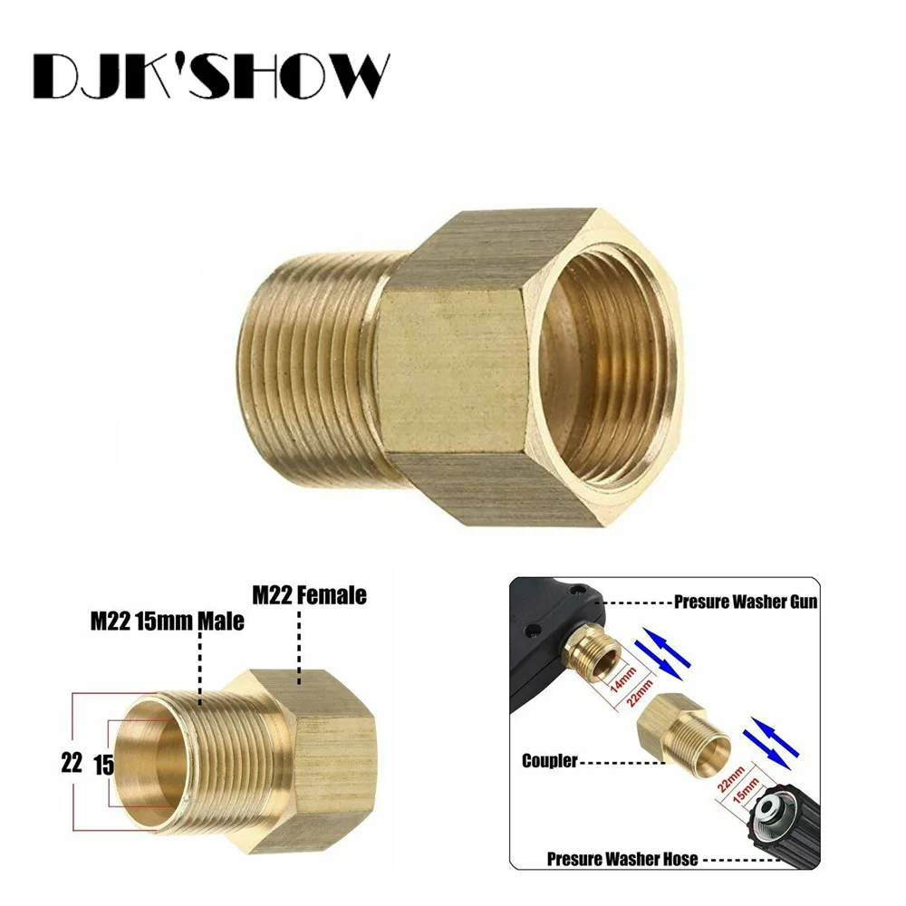 Pistola per idropulitrice ad alta pressione rame ottone M22 filettatura maschio da 15mm a M22 tubo femmina da 14mm a raccordo per tubo adattatore per tubo metrico a pistola