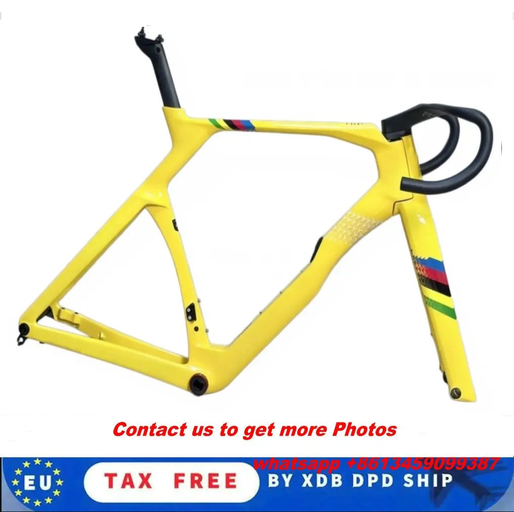 2026 Y1RS Rennrad-Rahmenset Gelb Rainbow Disc Carbon V5RS Fahrradrahmen und Lenker Kompatibel mit Di2 30 Farben Image