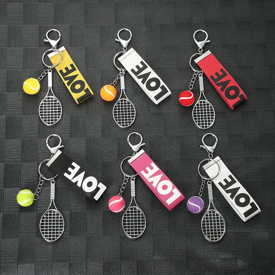 Kreativer Mini-Tennisschläger Schlüsselanhänger 3D Badminton-Anhänger Schlüsselring Gurtband Handgelenkschlaufe Taschenanhänger Auto-Zieraccessoires Image