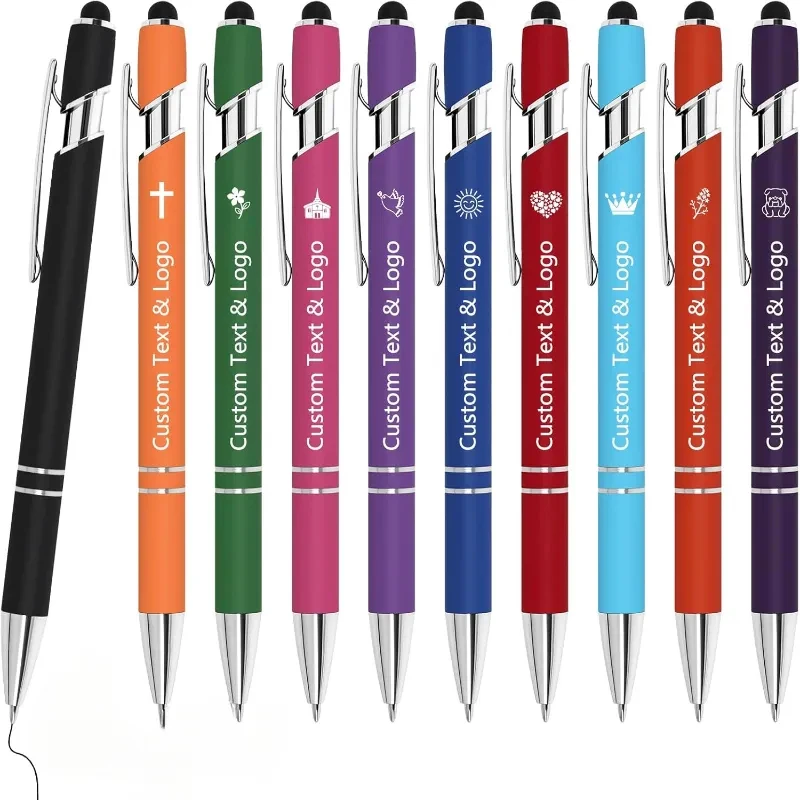 5 Stück Großpackung Personalisierte Stifte - Mit Namen, Graviertem Text/Logo - Stylus-Spitze, Schwarze Tinte - Optionen für Veranstaltungen & Werbeaktionen Image
