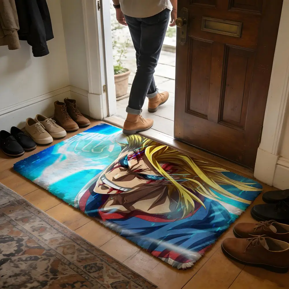 Anime Academia All Might Cartoon-Bodenmatte, weicher, saugfähiger Flanell-Teppich, rutschfester Teppich für Zuhause, Schlafzimmer, Badezimmer Image
