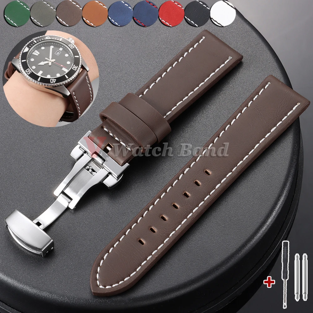 Original-Uhrenarmband für Seiko, 18 mm, 20 mm, 22 mm, 24 mm, Vintage-Armband, schwarz, braun, für Smartwatch-Zubehör Image