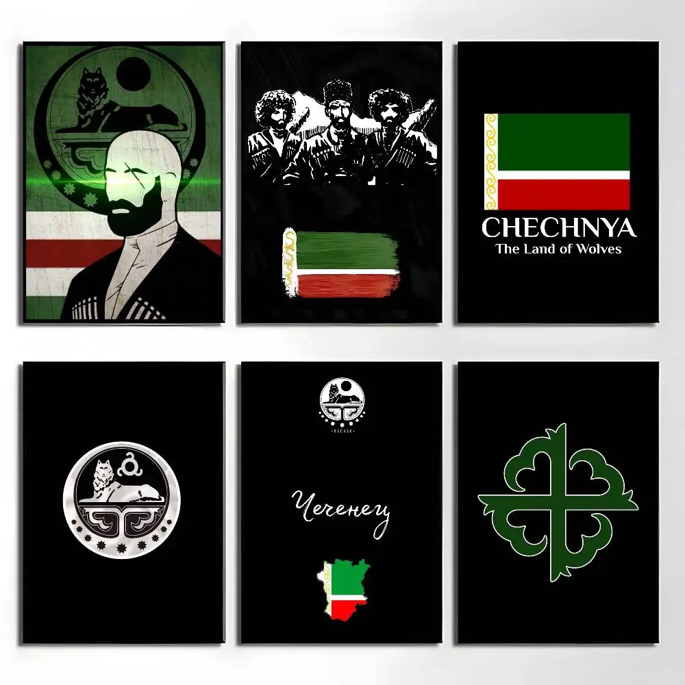 1 Stück Tschetschenien Nationalflagge Poster Aufkleber Druck Wasserdichter Wandkunstdruck für Wohnzimmer Schlafzimmer Heimdekoration Image
