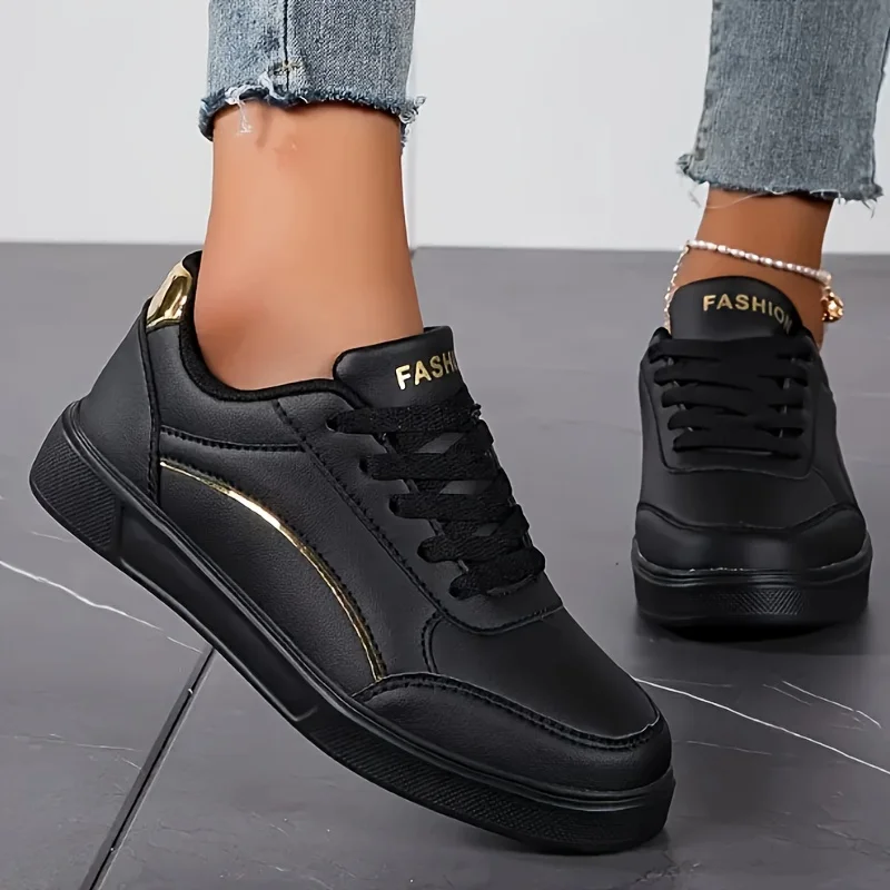Baasploa Damen-Casual-Sneaker, Leder-Plateau-Sneaker für Damen, klassische Komfort-Skateboard-Schuhe, rutschfest