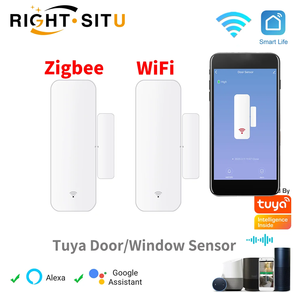Tuya WiFi Zigbee Tür- und Fenstersensor, Kontaktsensor für Smart Home, APP-Fernbedienung, funktioniert mit SmartLife Yandex Alexa Image