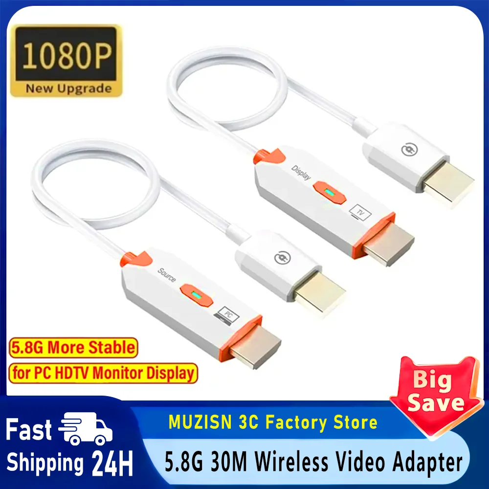 30M 5.8G 1080P Kabelloser Video-Audio-Sender HDMI-Kompatibler Empfänger Extender Display-Dongle für TV-Box Monitor Projektor PC Image