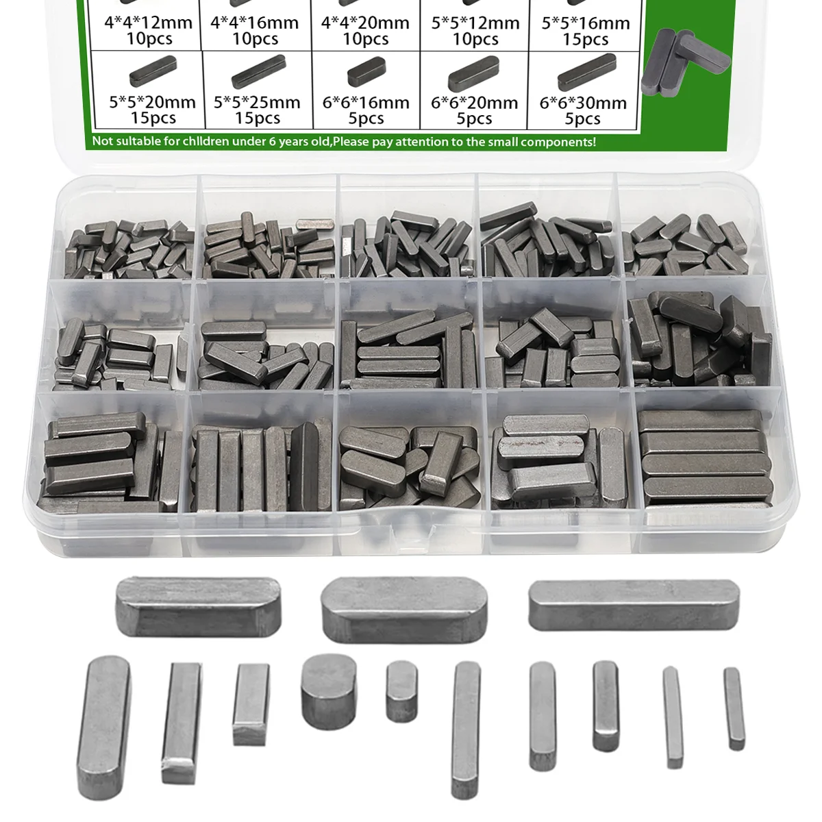 190 Stück Flachstifte aus Kohlenstoffstahl Typ A, Parallelstifte, Vierkantstifte, Kreuzstifte, fertige Flachstifte, doppelrunde Schlüsselstifte. Image