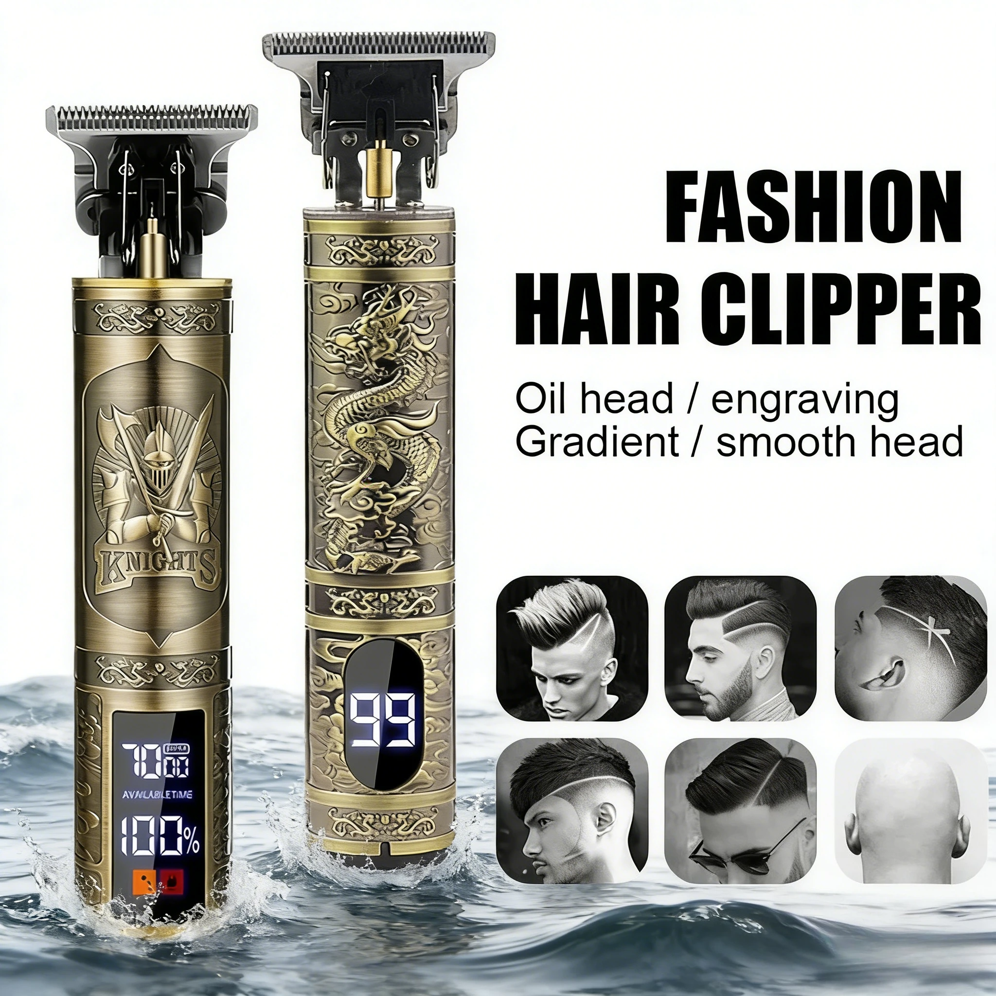 2026 Elektrischer Haarschneider für Männer Professioneller Barber-Rasierer Barttrimmer Drachen-Buddha-Design Körperhaarschneidemaschine USB Image