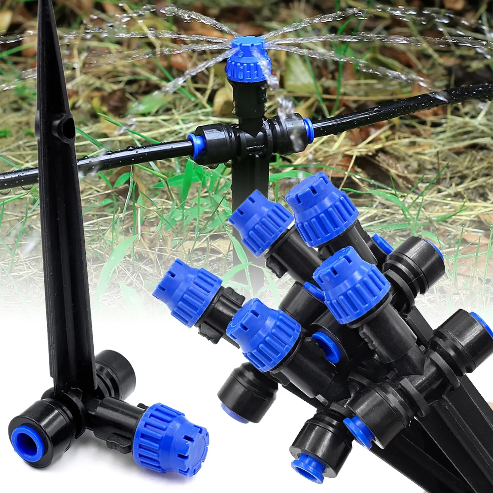 180 ° Biegbare, verstellbare Sprinkler mit 8-Loch-Tropfer und Erdspieß – Schnell einsetzbare Slip-Lock-Sprüher für Gartenbewässerung Image