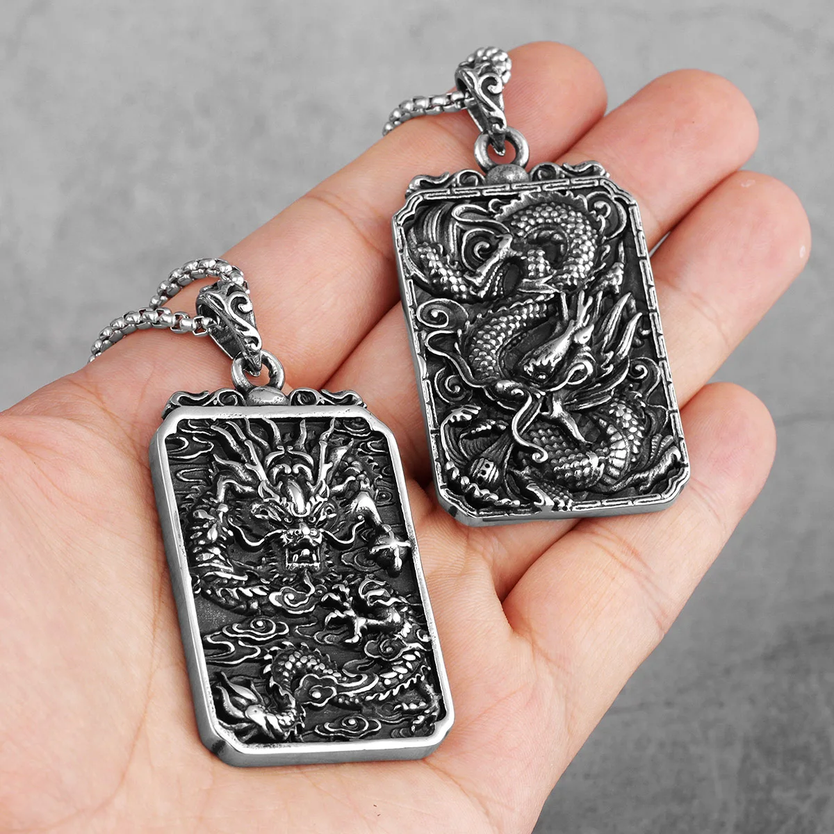 Chinesische Drachen Gute Bedeutung Amulett Edelstahl Männer Halsketten Anhänger Kette für Freund Schmuck Kreativität Geschenk Großhandel Image