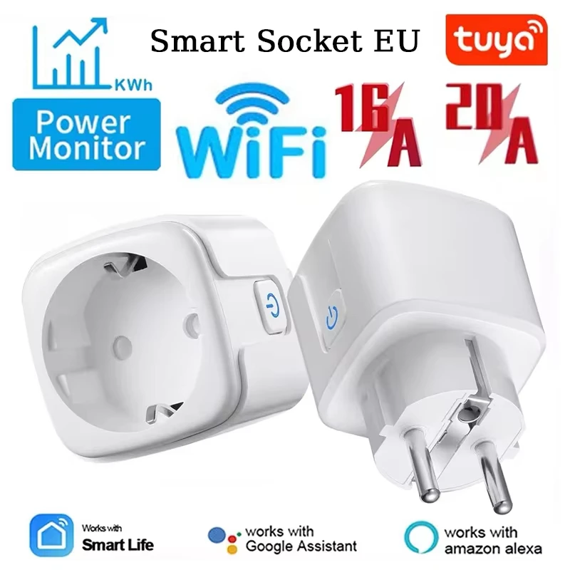 EU 16A/20A Smart-Steckdose mit Stromüberwachung und Timer-Funktion, Tuya Smart Life App-Steuerung, Kompatibel mit Alexa und Google Home