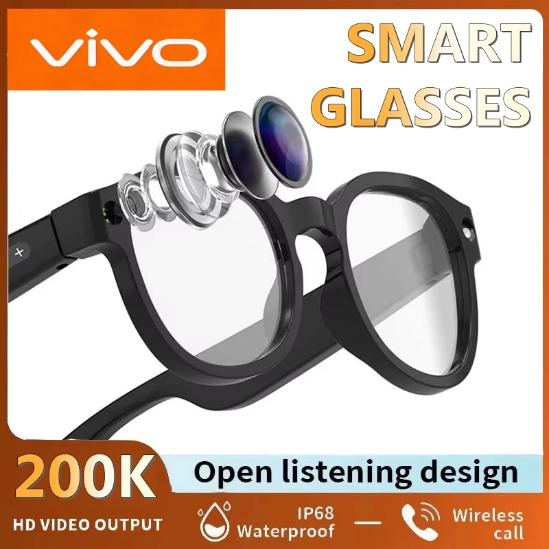 VIVO 2MP KI-Smart-Brille mit Fotokamera, Video, Multifunktionaler KI-Übersetzung, Aufnahme, Musiksteuerung, WLAN-Übertragung 2026 NEU Image