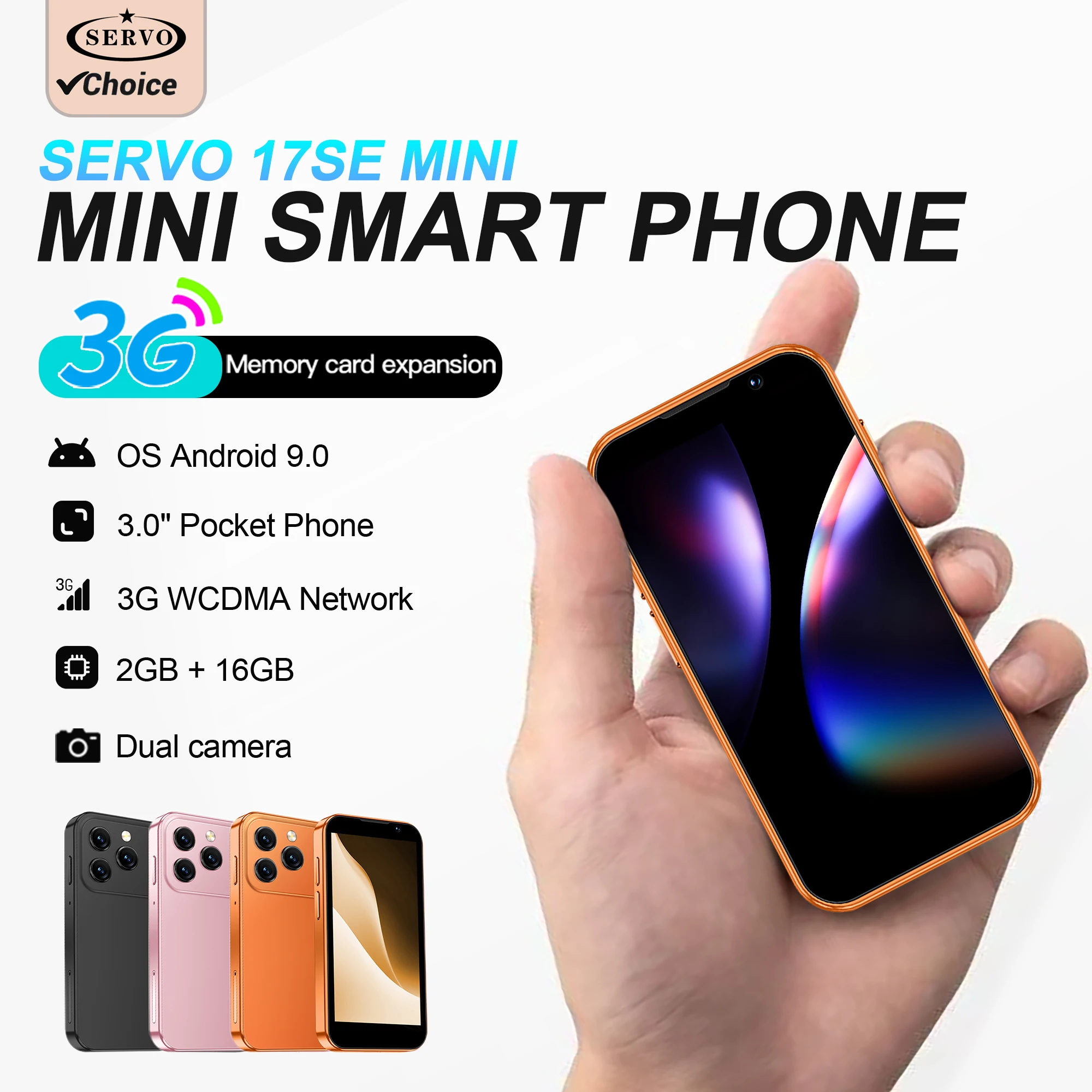 2026 SERVO 3G Super Mini Smartphone Android 9.0 OS 2GB+16GB WLAN-Hotspot Play Store Gesichtserkennung 3,0" Taschen-Smartphone 2SIM Standby Image