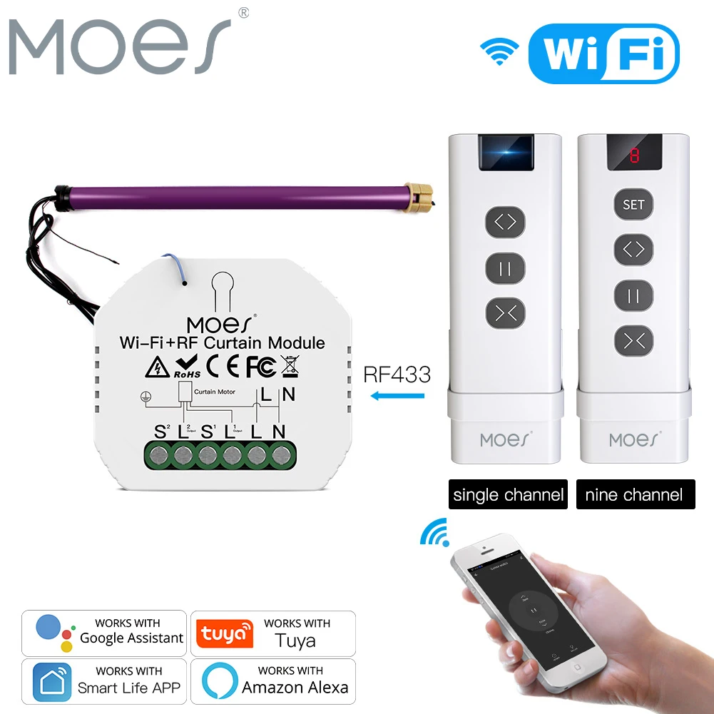 MOES WiFi RF433 Blind Vorhang Schalter Fernbedienung für Elektrische Rollladen steuer modul Tuya Smart Leben Google Home Alexa Stimme Image
