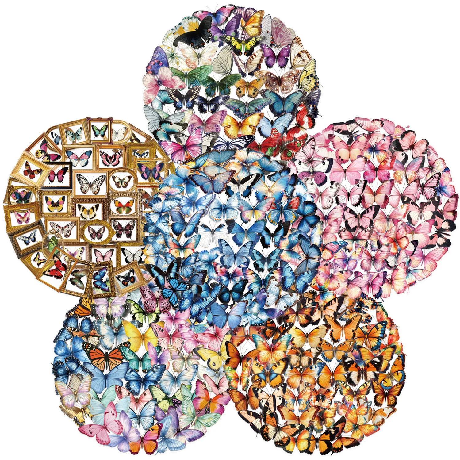 50 Stück Kawaii Bunte Schmetterling PET-Aufkleber Ästhetische Dekoration Scrapbooking Schreibwaren DIY Handarbeitsbedarf für Kinder Image