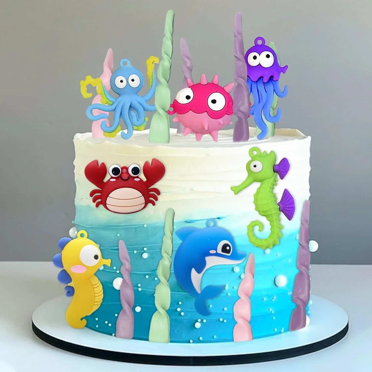 Unterwasser-Ozean Geburtstagstorten-Dekorationen, Meeresthema-Partyzubehör, Baby-Shower und Geburtstagsfeier-Dekorationen Image