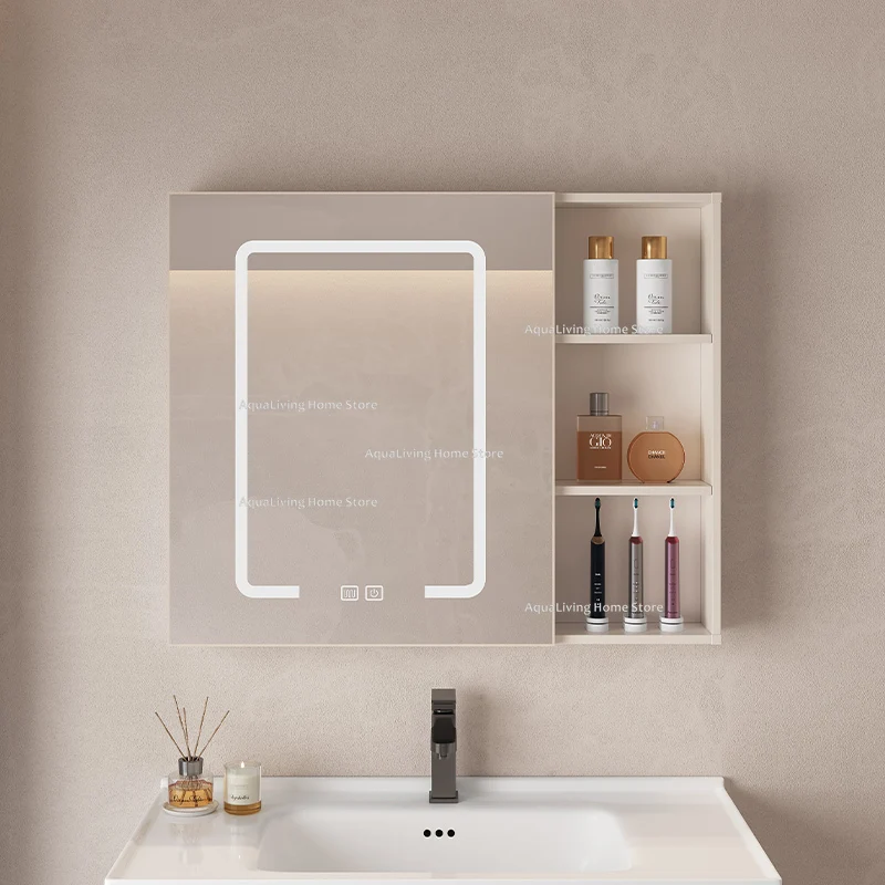 Nordic Kreative Smart Badezimmer Spiegel Schrank Wand-montiert Lagerung LED Licht Make-Up Spiegel Schränke Bad Möbel FYBC