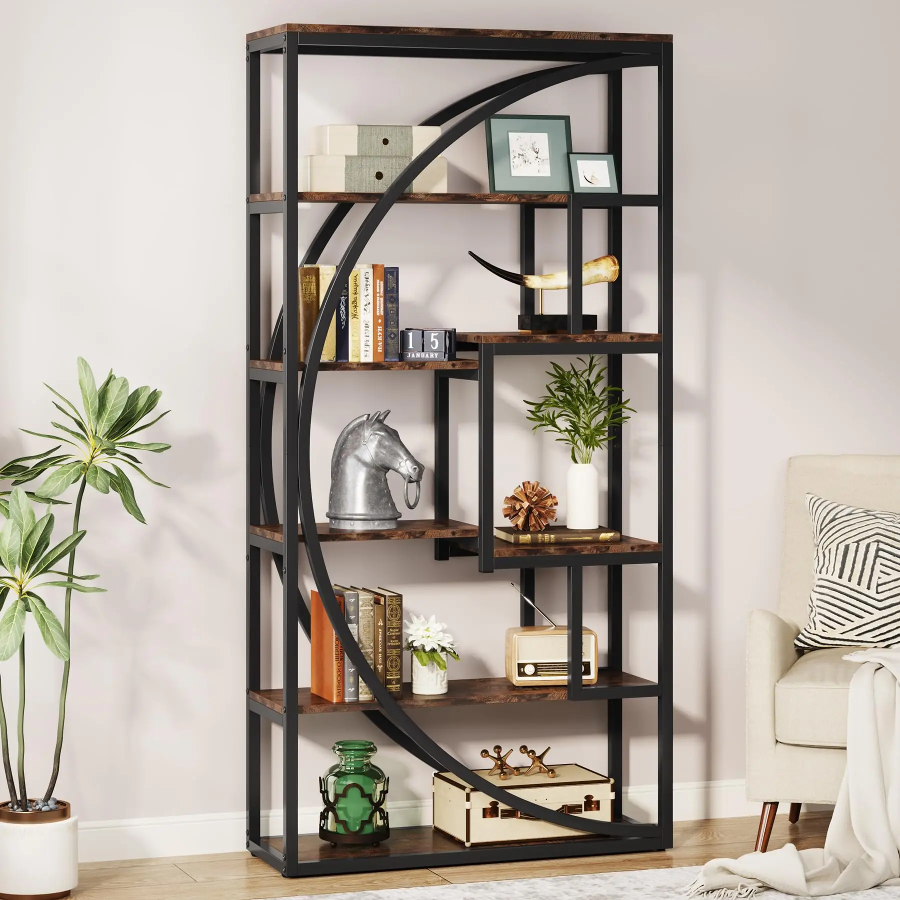 LTLLLE TREE Bücherregal, industrielles 5-stufiges Etagere-Bücherregal, 70,8 Zoll hohes Bücherregal mit 8 offenen Ablagefächern, Bücherregal zur Präsentation Image