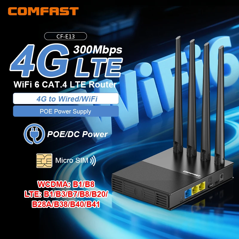 Comfast WiFi6 4G LTE Cat.4 SLM-Karten-WLAN-Router 300 Mbit/s 2,4 G 4 Antennen PlugPlay Tragbarer Internet-WLAN-Router für den Außenbereich Image