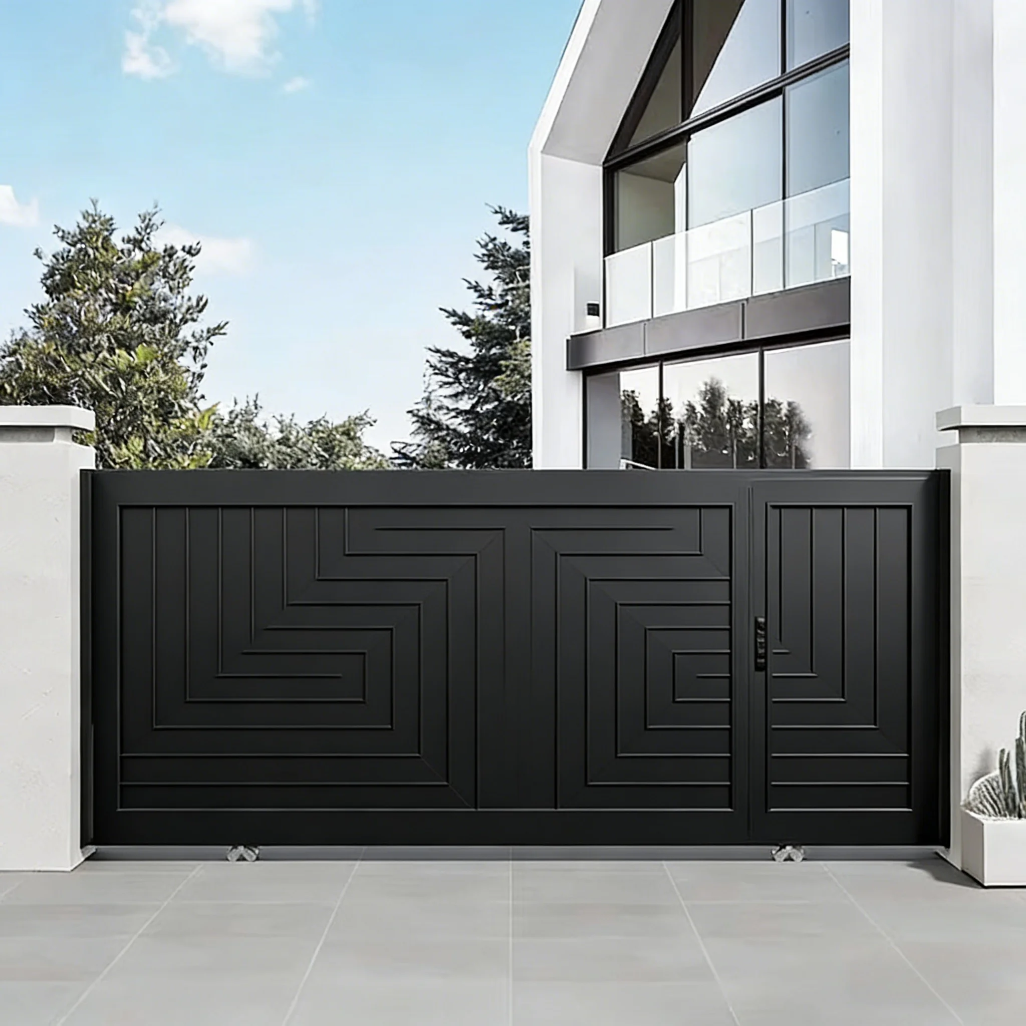 Modernes Aluminium-Einfahrtstor für Außenbereiche – Robuste, wetterfeste Eingangstür für Villen mit hoher Stabilität