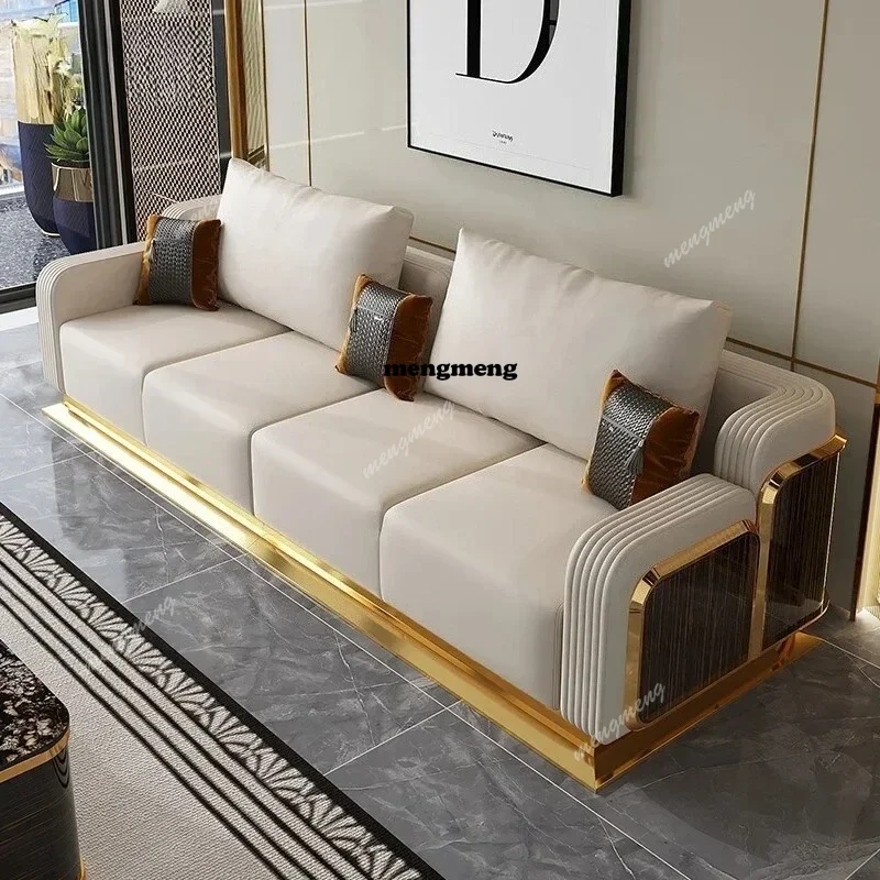 Modernes Luxus-Sofa-Set aus Leder mit Holz, modisches 2/3-/4-Sitzer-Sofa, Ledercouch für das Wohnzimmer. Akzeptieren Sie individuelle Farbe