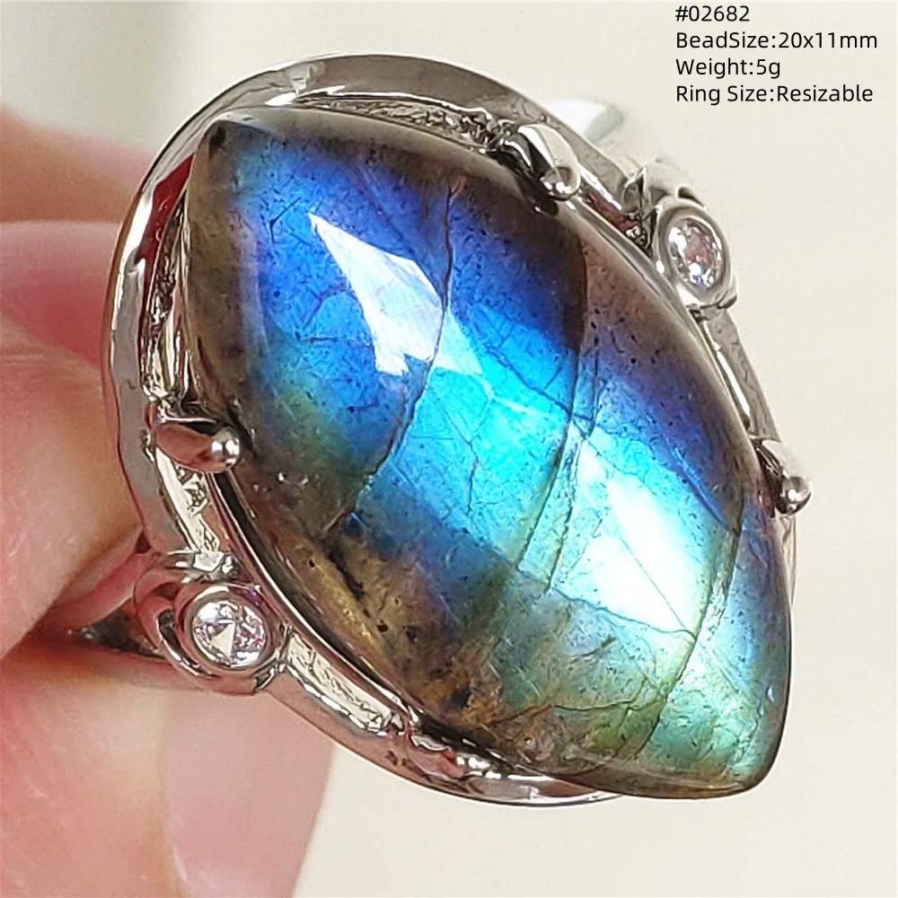 Natürlicher Schwarzer Labradorit Verstellbarer Ring Schmuck Edelstein Blauer Labradorit Größenverstellbar Katzenauge Blitzperlen AAAAAA Image