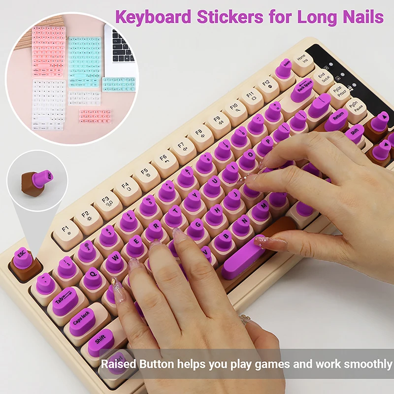 【70/21 Stück erhöhte selbstklebende Tastatur-Aufkleber für lange Nägel, Silikon-Tastenkappen für lange Nägel】 Image