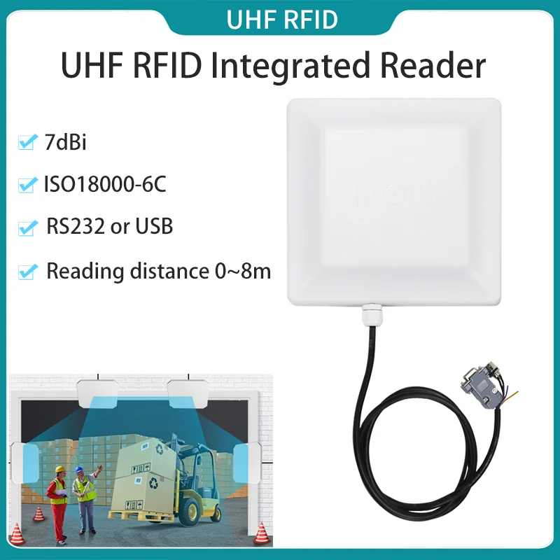 7 dBi UHF-RFID-Langstreckenleser ISO18000-6C RS232 oder integriertes USB-UHF-RFID-Lesegerät für die Lagerverwaltung Image
