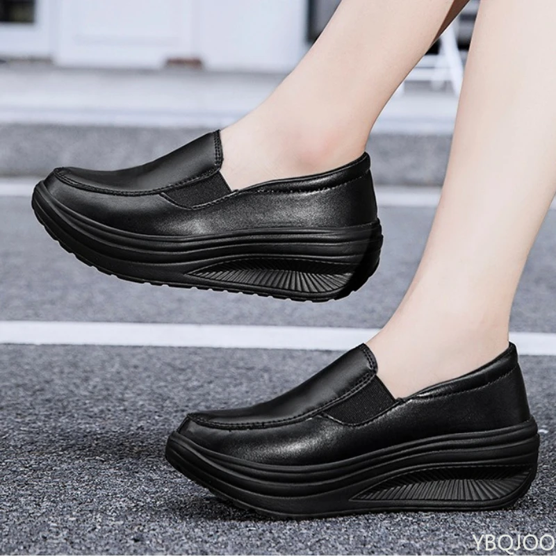 Große Größe Frühling und Herbst Mode Neue Artikel Dicke Sohle Höhe Zunehmende Schräge Ferse frauen Schuhe Krankenschwester Frauen der Einzelnen Schuhe