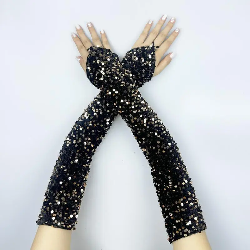 Modevolle Samt Handschuhe, glänzende Fingerlose Handschuhe, grenzüberschreitende Weihnachtshandschuhe, Cosplay Kostüm und Performance Handschuhe Image