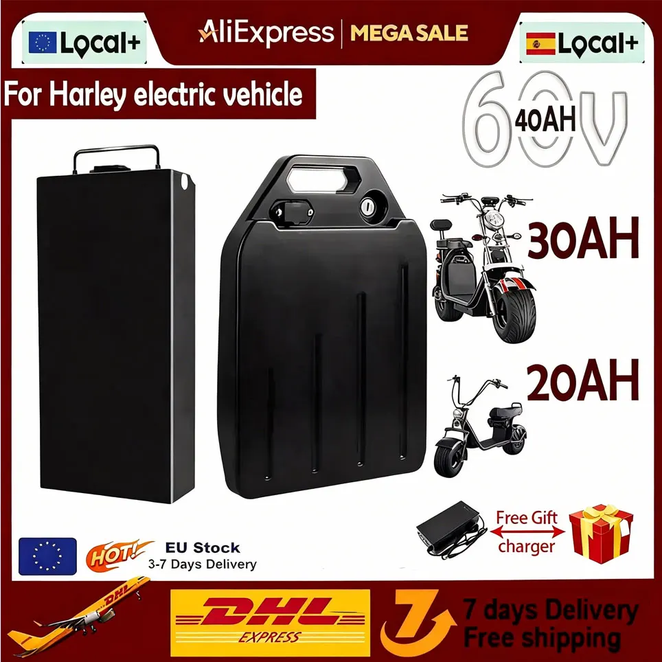 18650 Akku 60V 20Ah 30Ah Wasserdichter Lithium-Akku für 250W-2500W Harley Zweirad Faltbarer Citycoco Elektroroller Image