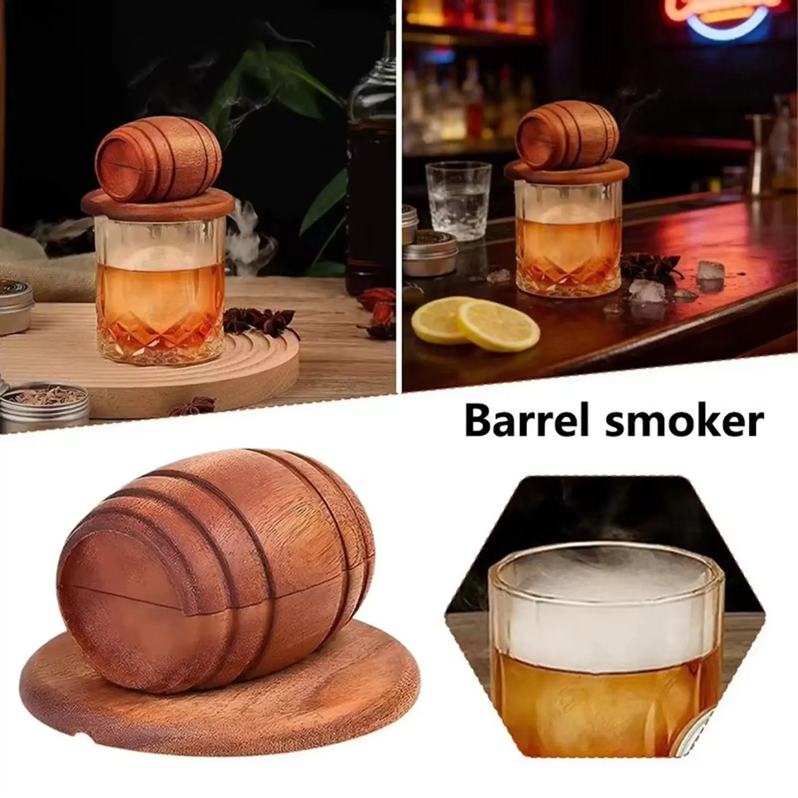 Holz-Whiskey-Cocktail-Smoker, Whiskey-Smoker, Spirituosen-Infusor, Bar-Werkzeug für Männer, Väter, Ehemänner, Freunde, Familie und Freunde