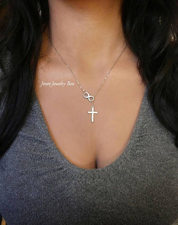 Collana con croce in argento e laccio dell'infinito, laccio con croce dell'infinito, collana con croce dell'infinito, collana della fede, collana con