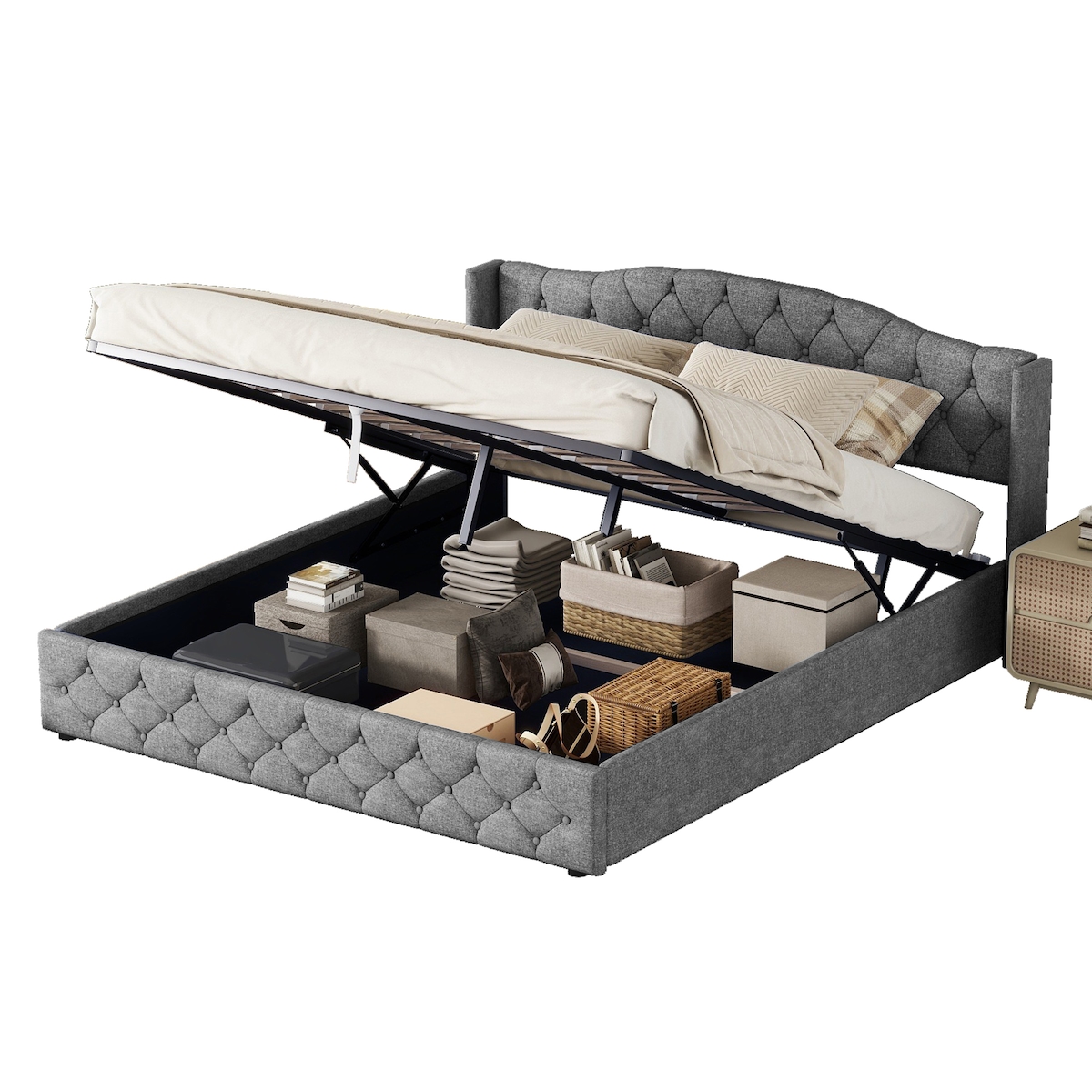 STILVORA Multifunktionales Flachbett 180x200 cm mit hydraulischer Lagerung in Grau – Stauraum und Komfort vereint Image