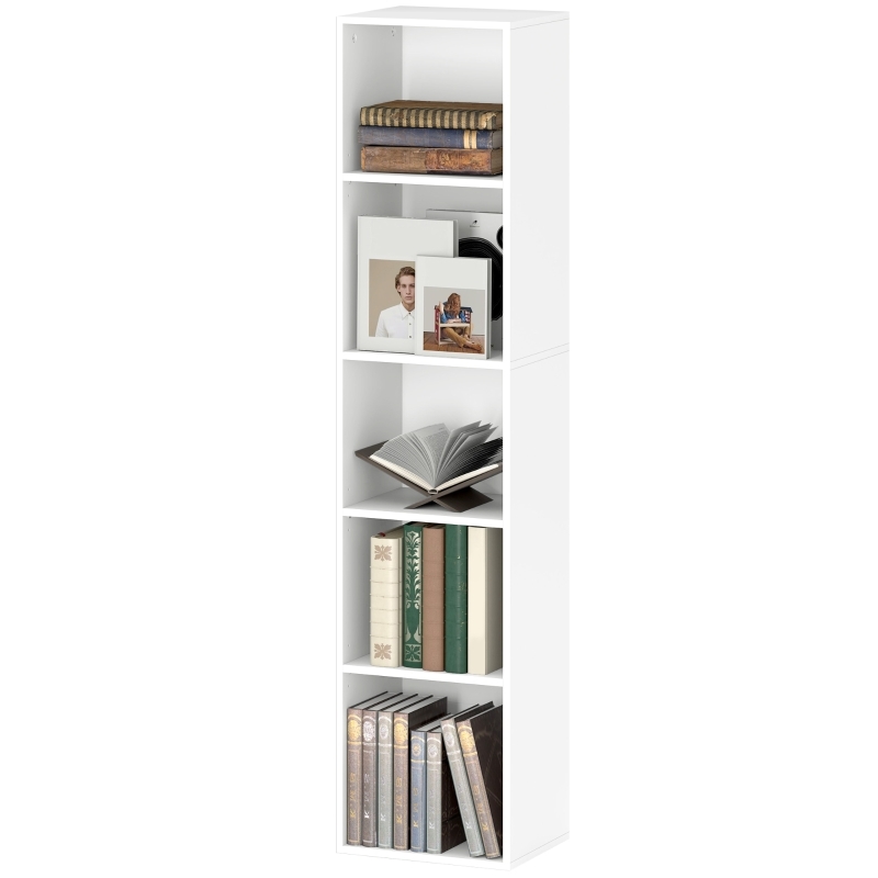 OKWISH Standregal Holz Weiß 30x24x133,5 cm mit 5 offenen Fächern und verstellbaren Einlegeböden Image