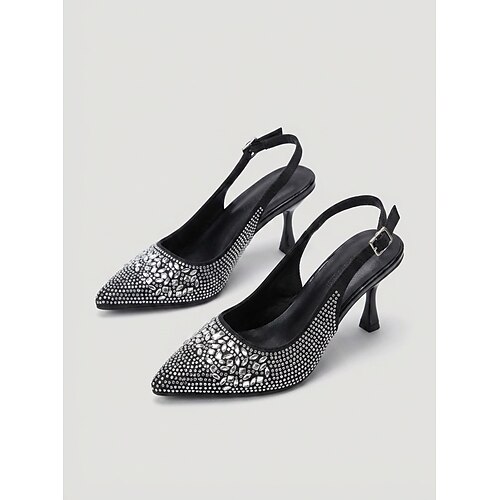 Strassbesetzte Slingback-Pumps für Damen – elegante Stilettos mit spitzer Zehenpartie für Cocktailpartys Abendveranstaltungen Image