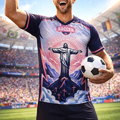 Unisex Fußball-Sommer Global Match Pullover-Oberteile Laufshirt Sommer Farbblock Kurzarm UPF 50 Schnelltrocknend Atmungsaktiv Leger Laufen Joggen Fitness Blau Sportbekleidung Sportkleidung Image