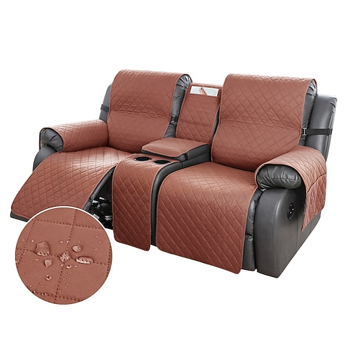 100 % wasserdichter Sofabezug für Relaxsessel und Zweisitzer-Sofas, fleckenabweisend, mit Mittelkonsole, rutschfest, gesteppt, für 2-Sitzer-Relaxsessel, Heimmöbel Image