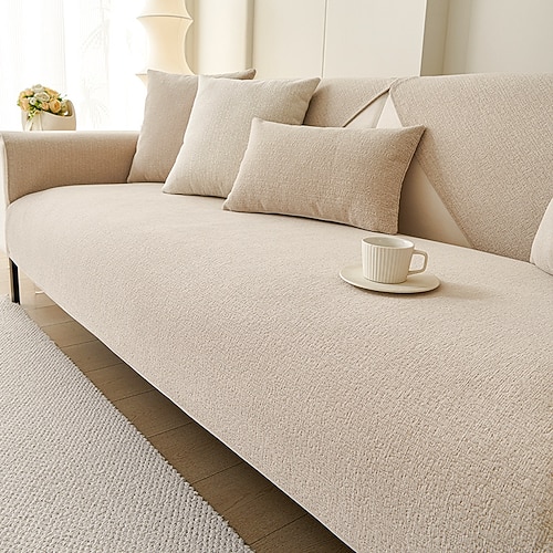 einfarbiger Chenille-Sofabezug, weicher, rutschfester Couchschutz, minimalistischer Möbelbezug für das Wohnzimmer Image
