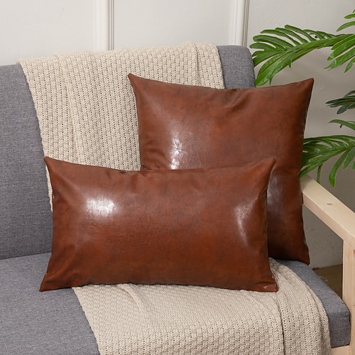 Outdoor-Kissenbezug aus PU-Leder, wasserdicht und fleckenabweisend, dekorativer Kissenbezug für Terrasse, Garten, Veranda, Balkon, Couch, Sofa, Landhausstil, Wohnaccessoires Image