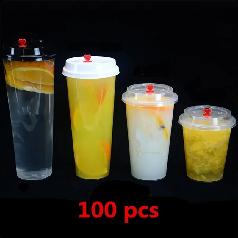100 pezzi bicchieri di plastica trasparente usa e getta bicchieri di succo bevande fredde imballaggio da asporto (con coperchio a cupola) bubble tea tazza di caffè in PVC