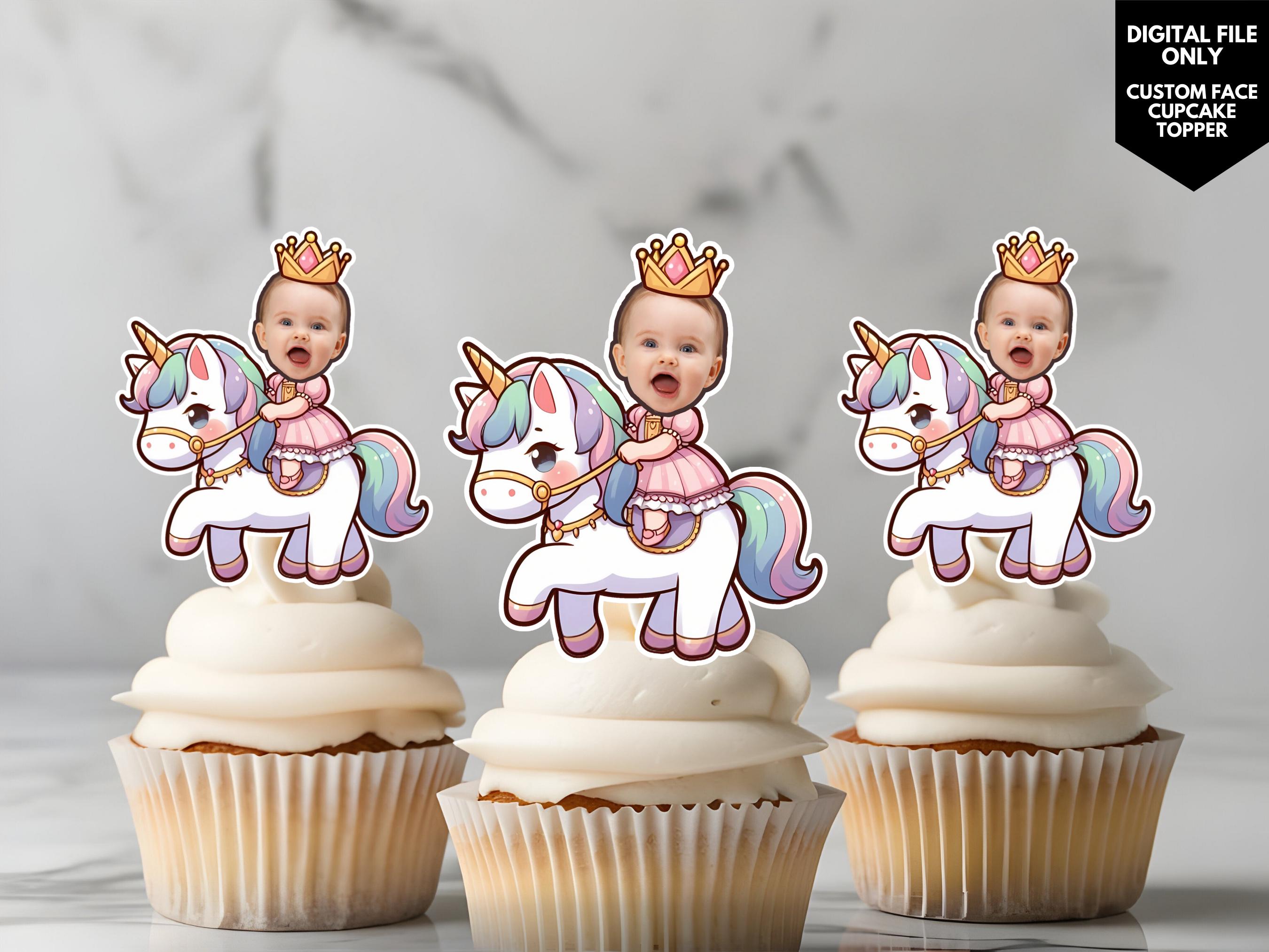 Decorazioni personalizzate per cupcake con viso, decorazioni per cupcake con foto, decorazione per cupcake unicorno, decorazione per cupcake con viso
