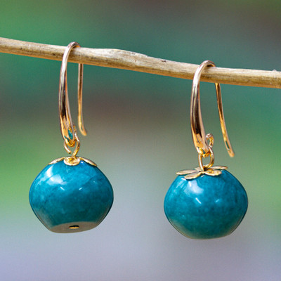 '14k Gold-Plated Dangle Earrings with Natural Calcite Stones'
