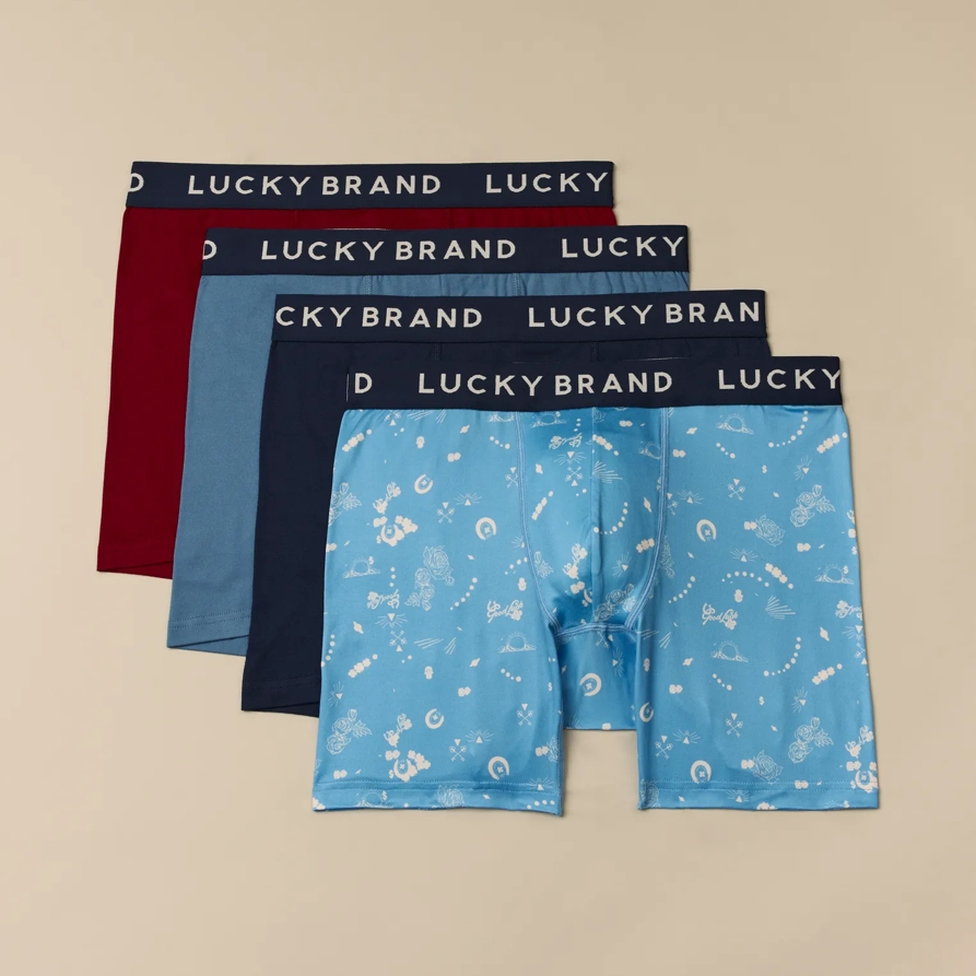 Lucky Brand 4 Pack Essential Soft Boxer Briefs - Men's Accessories Underwear Boxers Briefs in Good Luck Print, Size XL