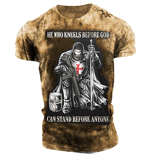Homme Croix Templière Horreur gothique Soldat T-shirt T-shirt graphique T-shirts à slogan t-shirt en détresse Manche Courte T-shirt Impression 3D Col ras du cou Chemise ancien Mode Designer