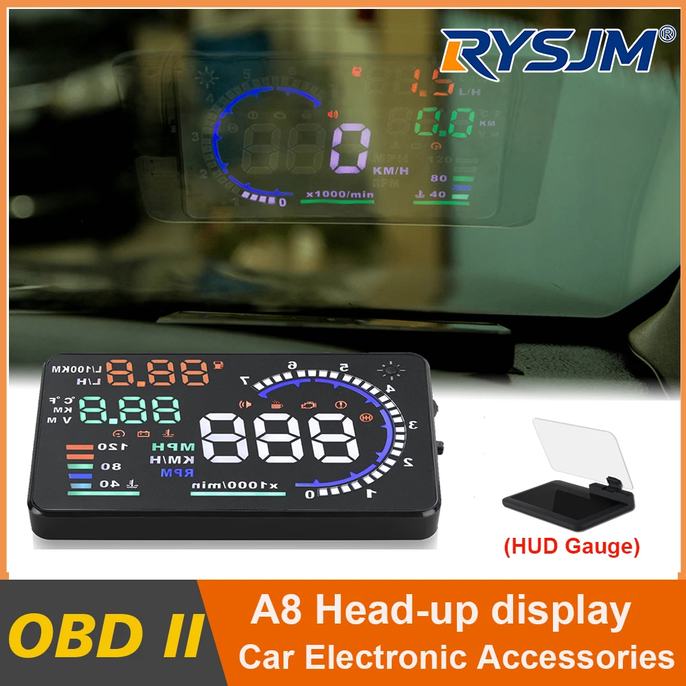 Auto Head-Up-Display A8 mit HUD-Halterung, hochauflösender Tachometer, LCD-Projektion auf Glas, Diagnosegerät, MPH/KMH-Drehzahlmesser Image